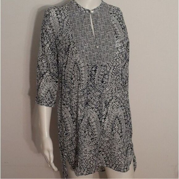 j. crew  paisley tunic top blue xxs cotton boho lightweight summer cotton - Picture 1 of 6